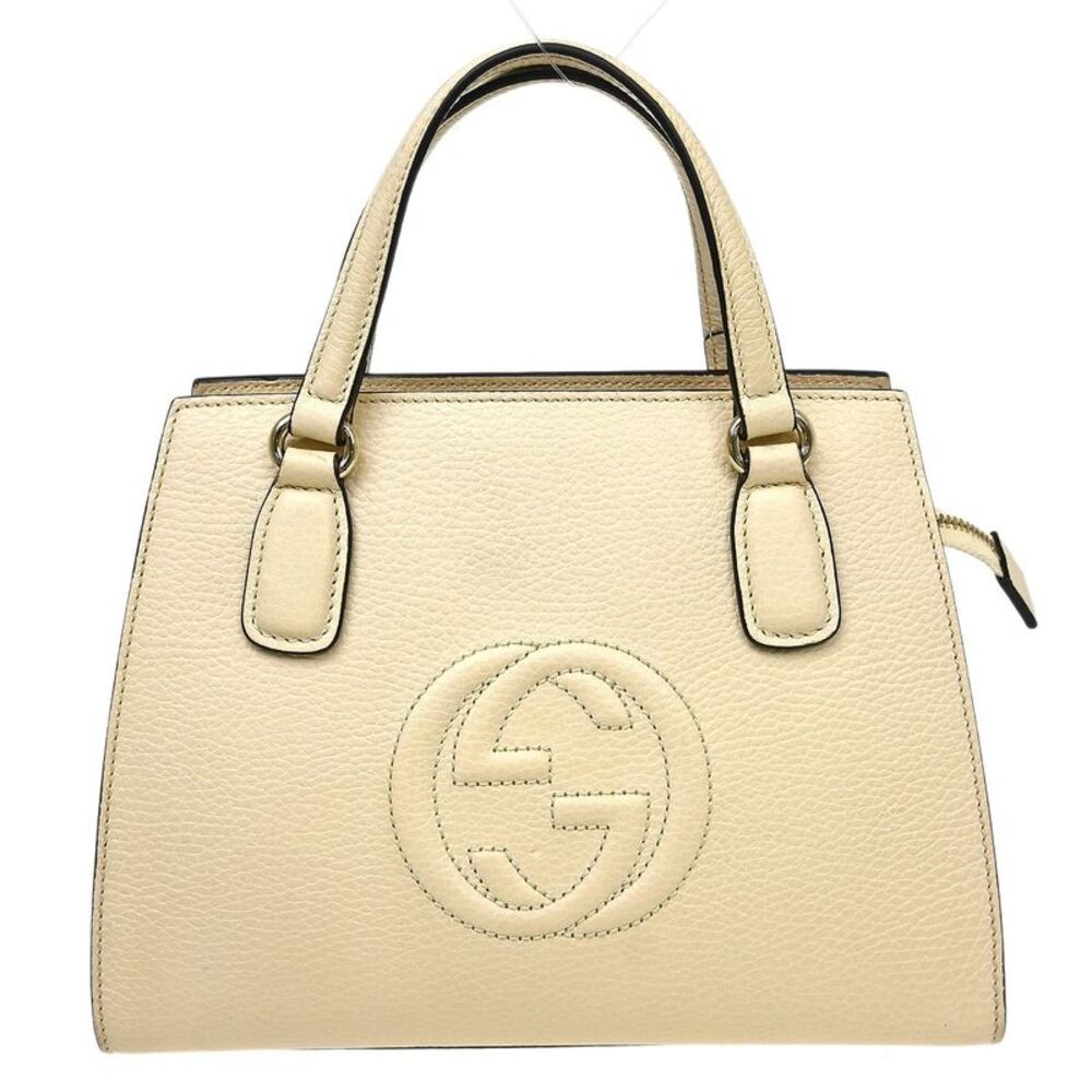 Gucci Soho Convertible Top Handle Satchel Leather Beige Leather Handbag